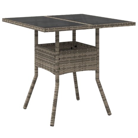 Tuintafel met glazen blad 80x80x75 cm poly rattan grijs 8721012264489 2