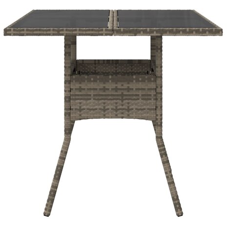 Tuintafel met glazen blad 80x80x75 cm poly rattan grijs 8721012264489 4