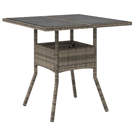 Tuintafel met glazen blad 80x80x75 cm poly rattan grijs 8721012264489 6