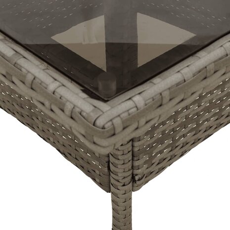 Tuintafel met glazen blad 80x80x75 cm poly rattan grijs 8721012264489 8