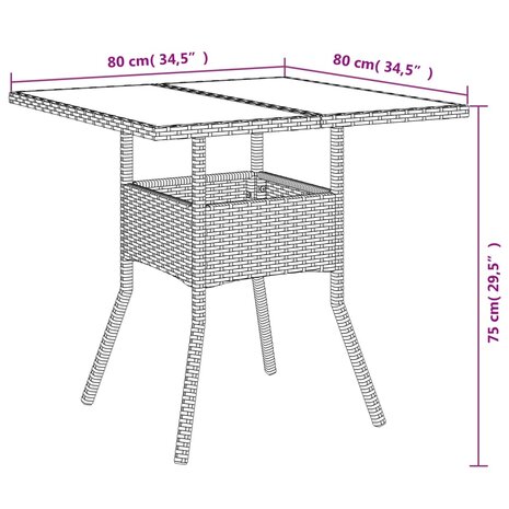 Tuintafel met glazen blad 80x80x75 cm poly rattan grijs 8721012264489 11