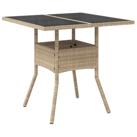 Tuintafel met glazen blad 80x80x75 cm poly rattan beige 8721012264496 2