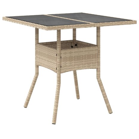 Tuintafel met glazen blad 80x80x75 cm poly rattan beige 8721012264496 6