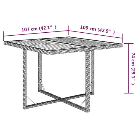Tuintafel 109x107x74 cm poly rattan en massief acaciahout beige 8720286667118 8