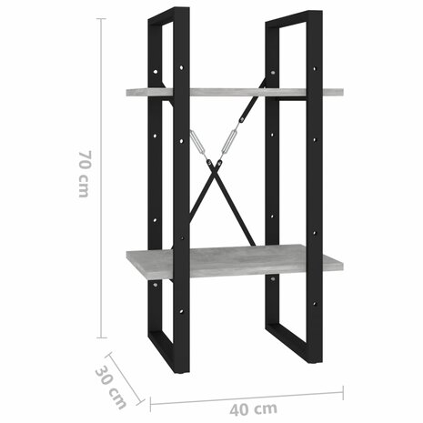 Boekenkast met 2 schappen 40x30x70 cm bewerkt hout betongrijs 8720286567012 7