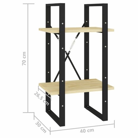 Boekenkast met 2 schappen 40x30x70 cm massief grenenhout 8720286567029 8