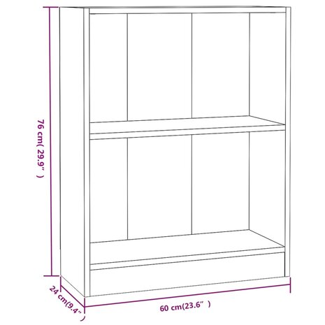 Boekenkast 60x24x76 cm bewerkt hout gerookt eikenkleurig 8720286931493 6