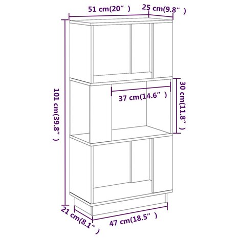 Boekenkast/kamerscherm 51x25x101 cm grenenhout honingbruin 8720286905807 8