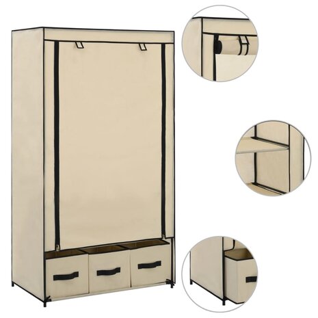 Kledingkast 87x49x159 cm stof crème 8719883565033 2