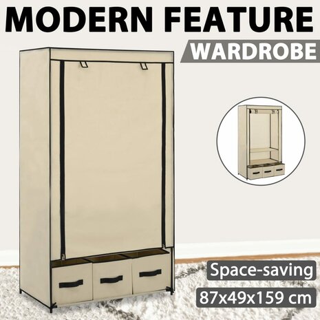 Kledingkast 87x49x159 cm stof crème 8719883565033 10