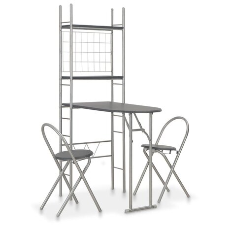 3-delige Eethoek inklapbaar met opbergrek MDF en staal zwart 8719883678467 1