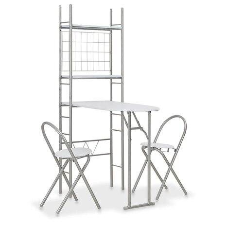 3-delige Eethoek inklapbaar met opbergrek MDF en staal wit 8719883678450 1