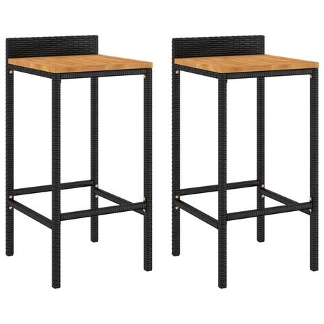 Barkrukken 2 st poly rattan en massief acaciahout zwart 8720845740146 2