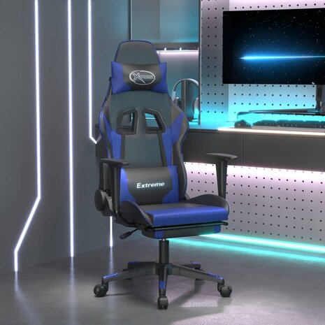 Gamestoel met voetensteun kunstleer zwart en blauw 8720287229087 1