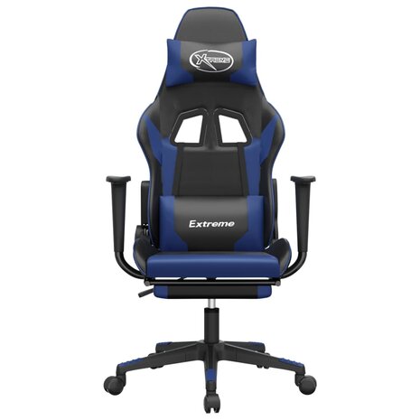 Gamestoel met voetensteun kunstleer zwart en blauw 8720287229087 3