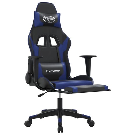 Gamestoel met voetensteun kunstleer zwart en blauw 8720287229087 6