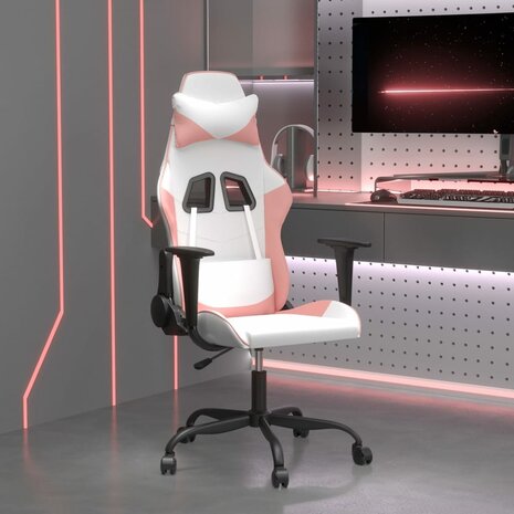 Gamestoel kunstleer wit en roze 8720287228592 1