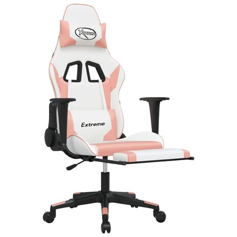 Gamestoel met voetensteun kunstleer wit en roze 8720287229179 6