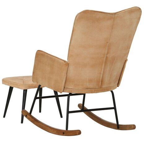 Schommelstoel met voetensteun in vintage stijl canvas crème 8720286772348 4