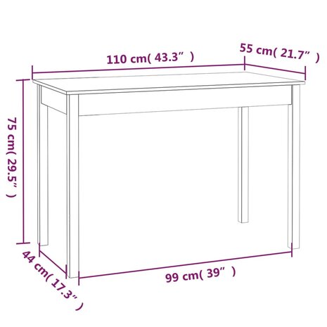 Eettafel 110x55x75 cm massief grenenhout wit 8720287188537 8