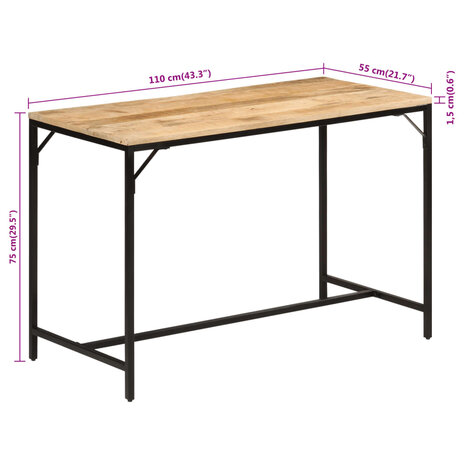 Eettafel 110x55x75 cm massief ruw mangohout en ijzer 8721012160842 8