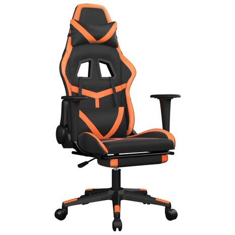 Massage gamestoel met voetensteun kunstleer zwart en oranje 8720287143819 2