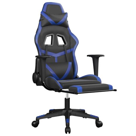 Massage gamestoel met voetensteun kunstleer zwart en blauw 8720287143758 3