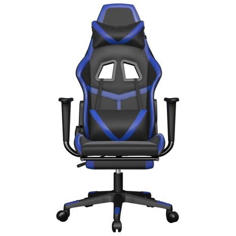 Massage gamestoel met voetensteun kunstleer zwart en blauw 8720287143758 4
