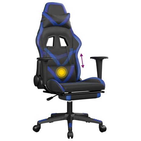 Massage gamestoel met voetensteun kunstleer zwart en blauw 8720287143758 8