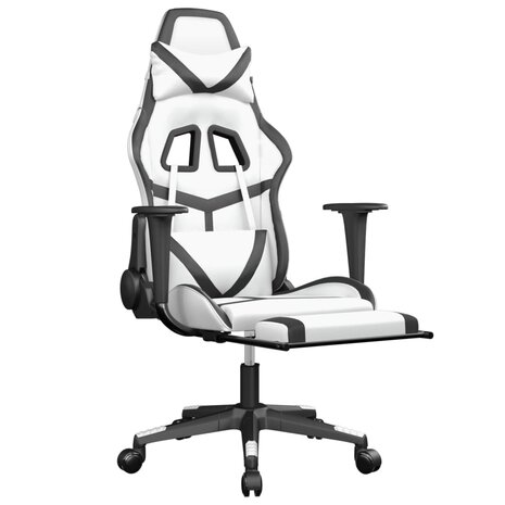 Gamestoel met voetensteun kunstleer wit en zwart 8720287228943 6
