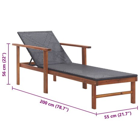 Ligbed poly rattan en massief acaciahout zwart 8719883826776 9