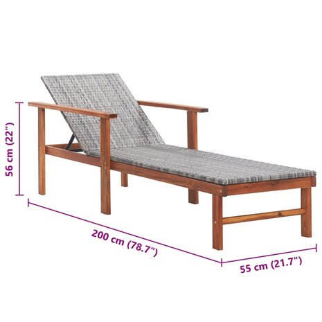 Ligbed poly rattan en massief acaciahout grijs 8719883826752 9