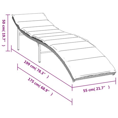 Ligbed met kussen 55x199x50 cm poly rattan zwart 8721012450622 10