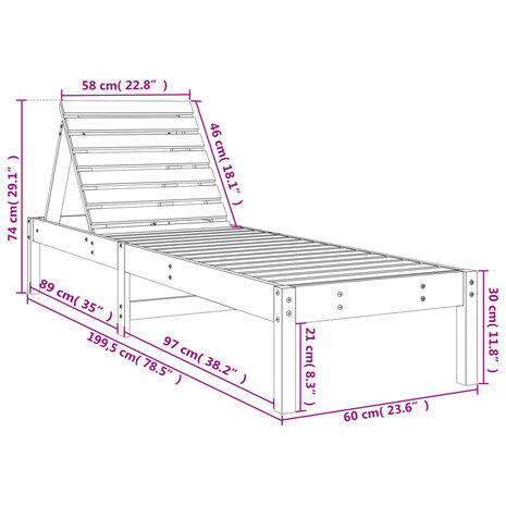 Ligstoel 199,5x60x74 cm massief grenenhout wit 8720845808372 10