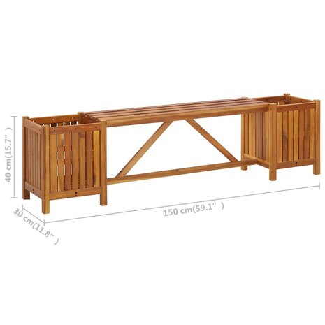 Tuinbank met 2 bloembakken 150x30x40 cm massief acaciahout 8719883722290 5