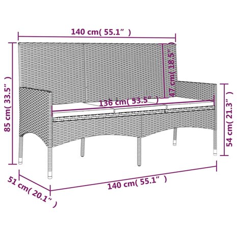 Tuinbank 3-zits met kussens poly rattan bruin 8720845654092 9