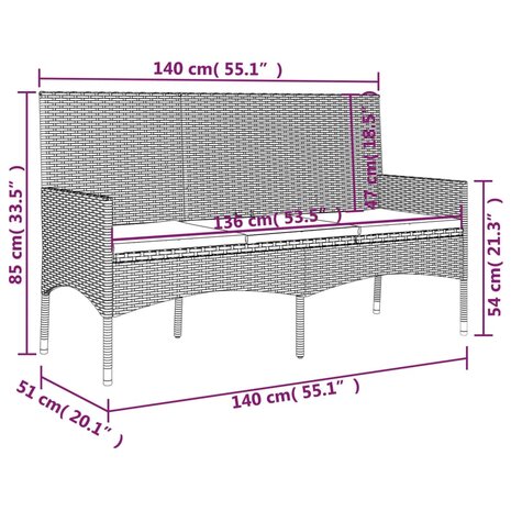 Tuinbank 3-zits met kussens poly rattan grijs 8720845654115 9