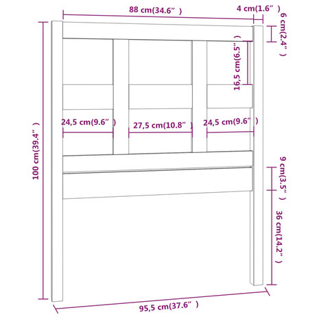 Hoofdbord 95,5x4x100 cm massief grenenhout wit 8720287007821 6