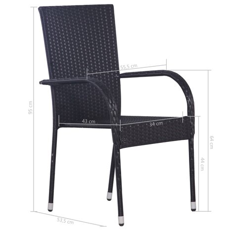 Tuinstoelen stapelbaar 2 st poly rattan zwart 8718475614760 6