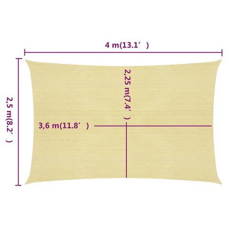 Zonnezeil 160 g/m² 2,5x4 m HDPE beige 8720286096871 6