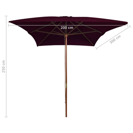 Parasol met houten paal 200x300 cm bordeauxrood 8720286164402 6