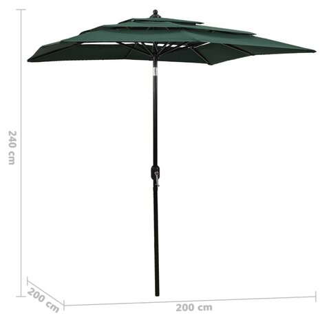 Parasol 3-laags met aluminium paal 2x2 m groen 8720286165270 6