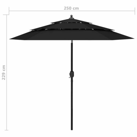 Parasol 3-laags met aluminium paal 2,5 m zwart 8720286165485 8