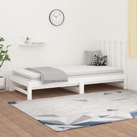 Slaapbank uitschuifbaar massief grenenhout wit 2x(90x200) cm 8720287093596 1