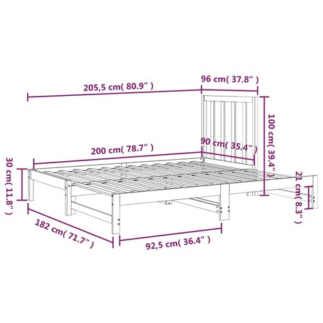 Slaapbank uitschuifbaar massief grenenhout wit 2x(90x200) cm 8720287093596 11