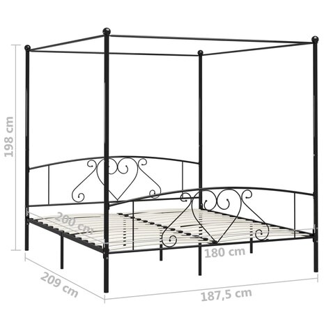 Hemelbedframe metaal zwart 180x200 cm 8719883783543 5