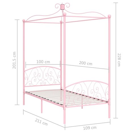 Hemelbedframe metaal roze 100x200 cm 8719883791814 6