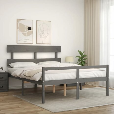 Seniorenbed met hoofdbord massief hout grijs 8720845405281 3