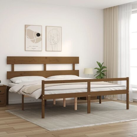 Seniorenbed met hoofdbord massief hout honingbruin 200x200 cm 8720845405441 3