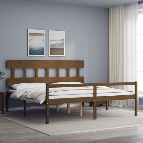 Seniorenbed met hoofdbord massief hout honingbruin 200x200 cm 8720845406097 1